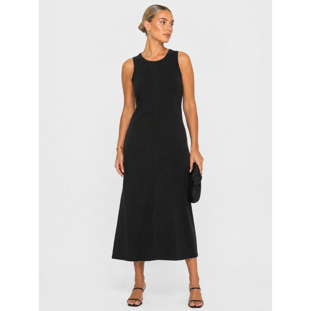 Elizabeth and James XS Plain Minimalist Black 100% Cotton Midi Tank Dress